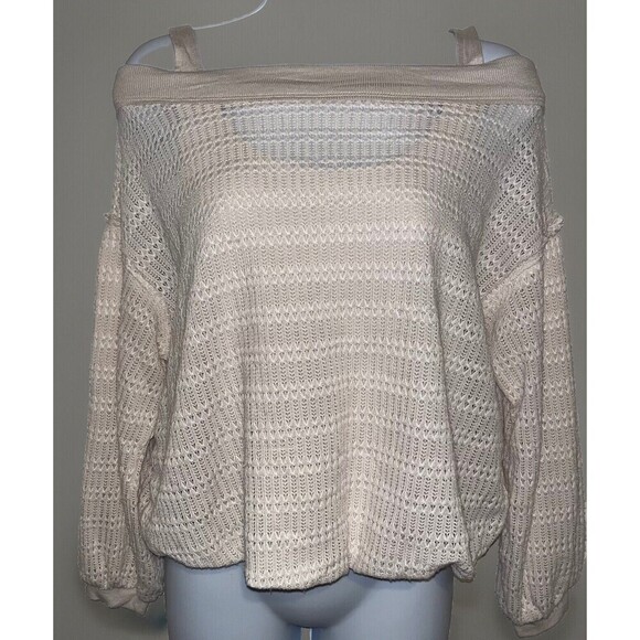 Free People XS/TP Sistine Hacci Knit Top Cold Shoulder Cream Womens Boho - Picture 2 of 15